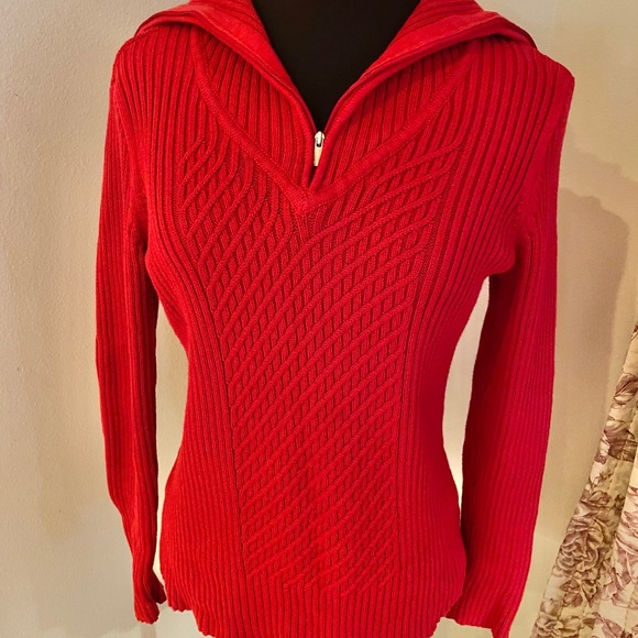 Liz Claiborne Tops - Liz Claiborne half zip red sweater, Size Med